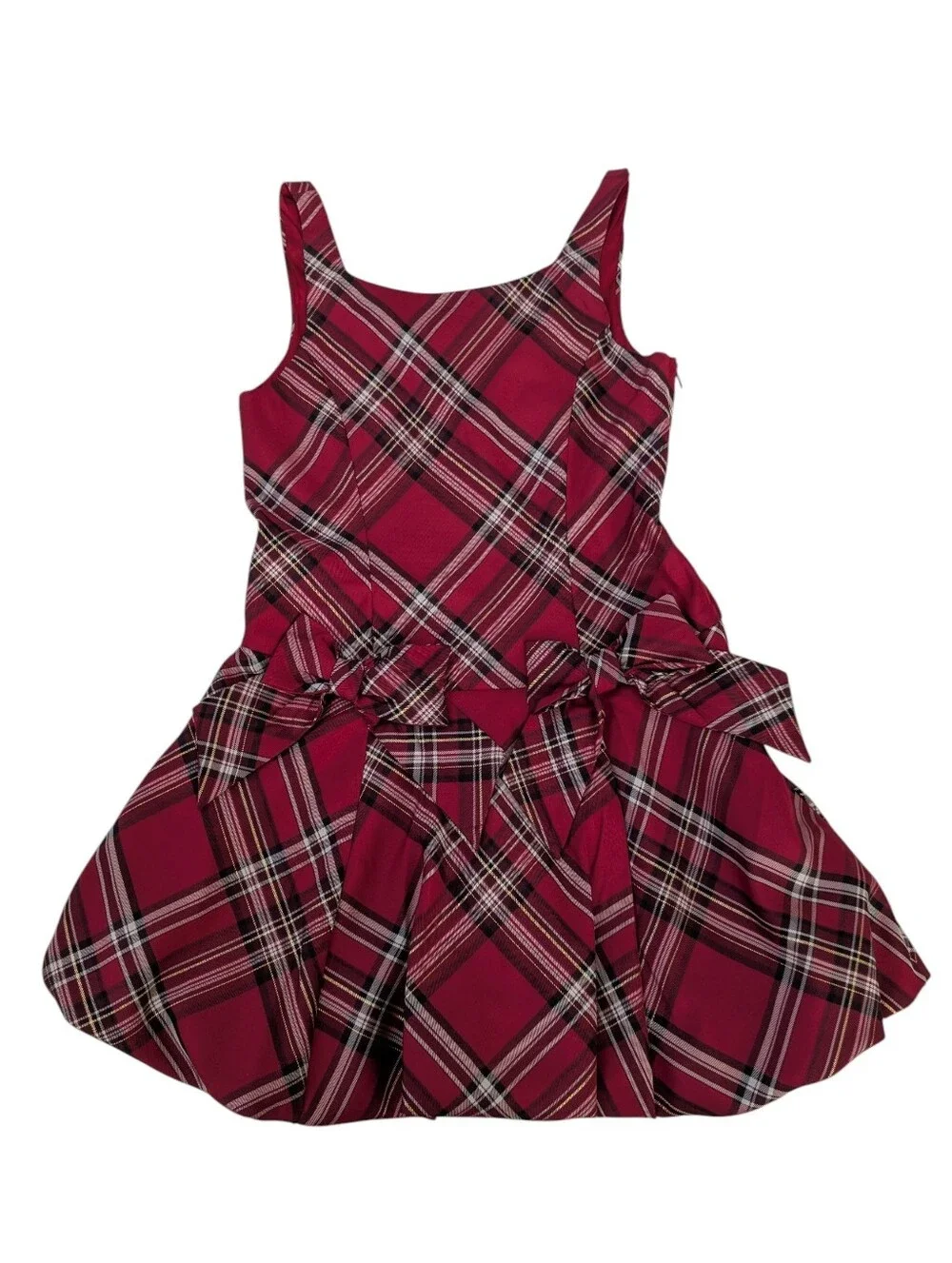 The Children's Place Girls Red Plaid Satin Bow Bubble Dress NWT Size 8